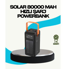 80000 mAh Güneş Enerjili Powerbank 4 Kablolu Type C Lightning Micro USB