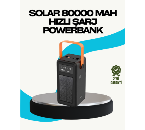 80000 mAh Güneş Enerjili Powerbank 4 Kablolu Type C Lightning Micro USB