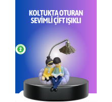 Kitap Okuyan Çift Figürlü Gece Lambası Romantik Dekoratif Masa Lambası