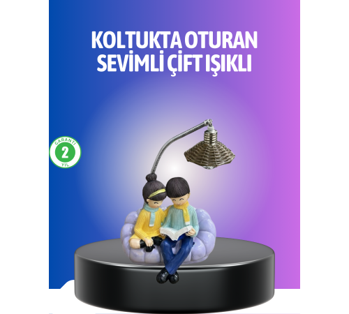 Kitap Okuyan Çift Figürlü Gece Lambası Romantik Dekoratif Masa Lambası