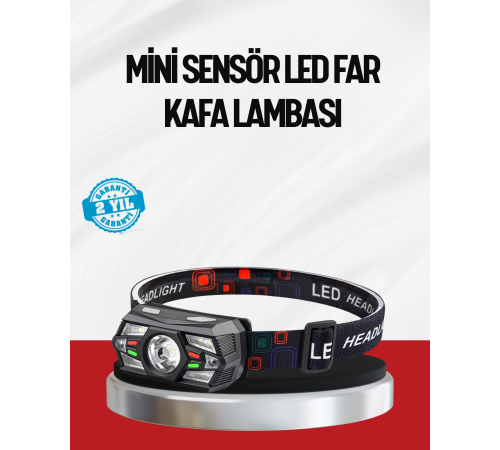 Sensörlü LED Kafa Lambası Kırmızı Beyaz Işık Ayarlanabilir