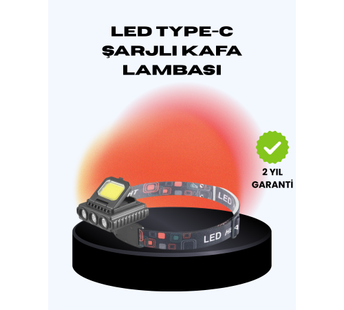 COB + XPE LED Kafa Feneri 800 Lumen USB Type C Şarjlı Çok Modlu