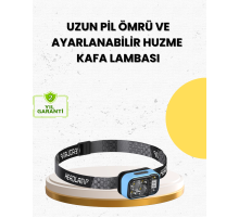 Üç Renkli LED Kafa Feneri 53 Mod Güç Göstergeli Type C Şarjlı