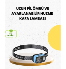 Üç Renkli LED Kafa Feneri 53 Mod Güç Göstergeli Type C Şarjlı