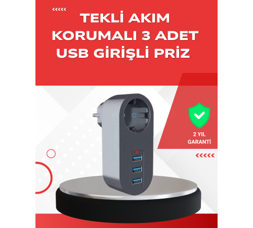 2500W Güç Destekli Akım Korumalı Priz – 3 USB Çıkışlı