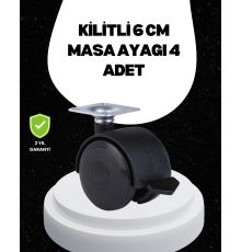 6 cm Kilitli Tekerlek Ayak 4 Adet Sehpa ve Ekipman Uyumlu