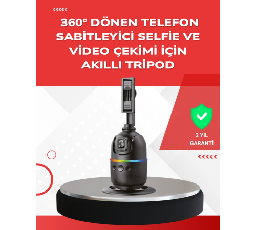 Yapay Zeka Destekli Yüz Takip Özellikli 360 Derece Dönen Masaüstü Telefon Sabitleyici