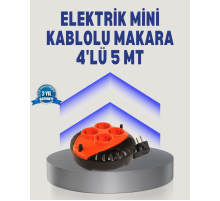 5 Metre Uzatma Kablolu 4 Prizli Makara Kırmızı