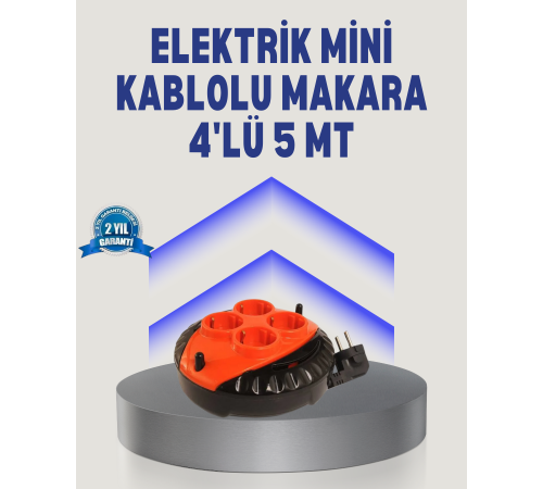5 Metre Uzatma Kablolu 4 Prizli Makara Kırmızı