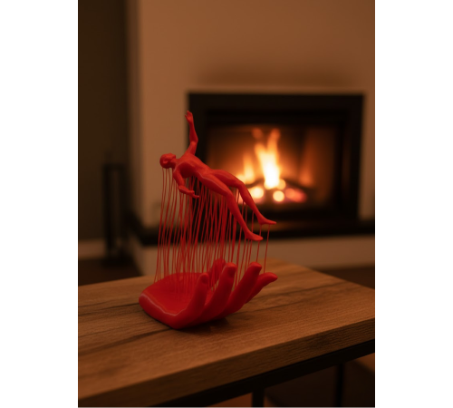 Kırmızı El ve İnsan Figürü Dekoratif Biblo Salon Ofis Raf ve Konsol Üstü İçin 12x18 cm