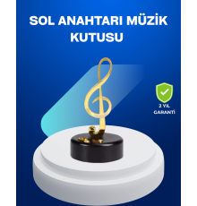 Sol Anahtarı Figürlü Dönen Müzik Kutusu Altın Renk Dekoratif