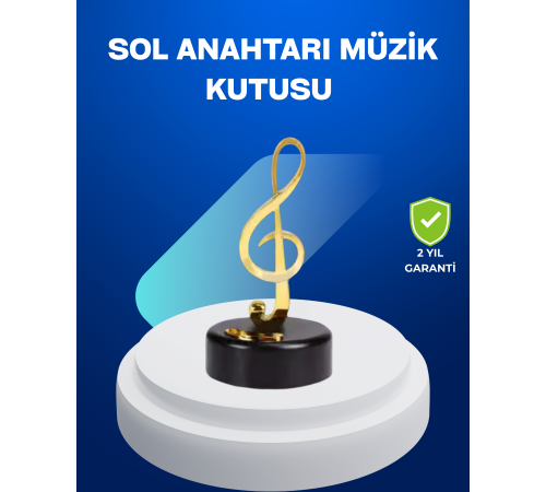 Sol Anahtarı Figürlü Dönen Müzik Kutusu Altın Renk Dekoratif