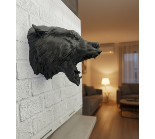 3D Siyah Ayı Başı Duvar Süsü Özel Tasarım Dekoratif Heykel 25x19 cm