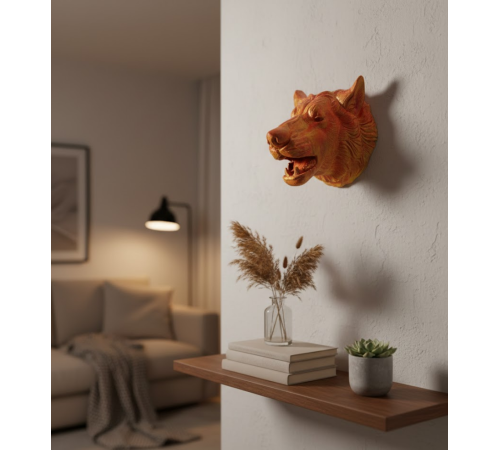 Gold Renk 3D Kurt Başı Duvar Dekoru