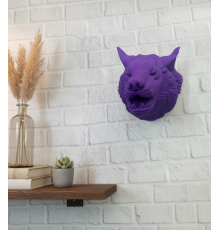 Mor Renk 3D Kurt Başı Duvar Dekoru Asılabilir Maskot Heykel 25x19 cm