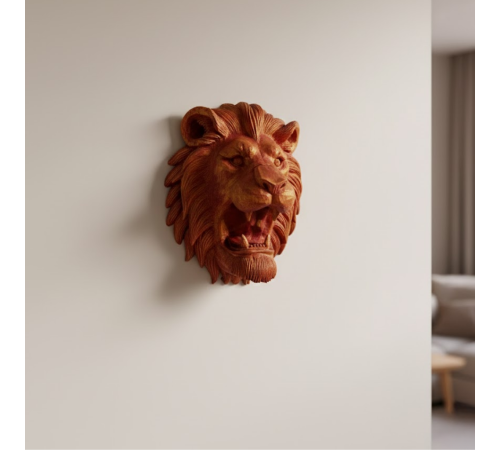 Gold Kırmızı Aslan Duvar Dekoru Asılabilir Hediyelik 3D Heykel 20x21 cm