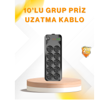 10’lu Çoklu Priz Termal Korumalı USB Type-C Çıkışlı 2500W Uzatma Kablosu
