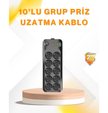 10’lu Çoklu Priz Termal Korumalı USB Type-C Çıkışlı 2500W Uzatma Kablosu