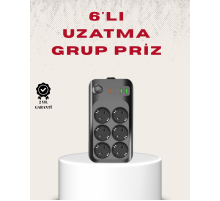 6’lı Grup Priz Termal Korumalı USB Type-C Çoklu Priz 2 Metre Kablo