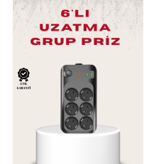 6’lı Grup Priz Termal Korumalı USB Type-C Çoklu Priz 2 Metre Kablo