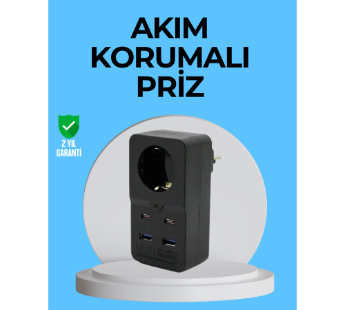 Termal Korumalı Priz Otomatik Çocuk Kilidi 4 USB Type C