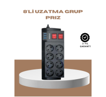 Güçlü Termal Korumalı 8 Priz + 3 USB Çoklu Uzatma Kablosu 2m