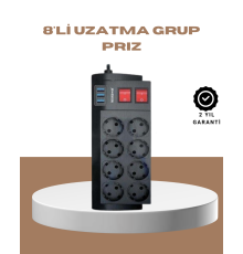 Güçlü Termal Korumalı 8 Priz + 3 USB Çoklu Uzatma Kablosu 2m