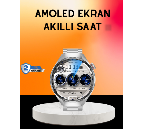 Akıllı Saat AMOLED Ekran Bluetooth Aramalı – Nabız, Uyku ve Spor Takipli