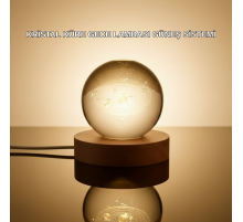 Kristal Gezegen Küre Ahşap Tabanlı USB Işıklı Gece Lambası