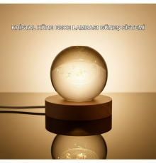 Kristal Gezegen Küre Ahşap Tabanlı USB Işıklı Gece Lambası