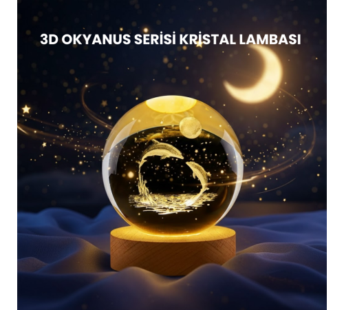 Yunus Figürlü LED Kristal Küre Ahşap Standlı Dekoratif Gece Lambası