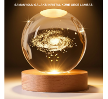 USB Bağlantılı Samanyolu Galaksi Küre Ahşap Standlı 3D Işıklı Dekor Lambası