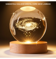 USB Bağlantılı Samanyolu Galaksi Küre Ahşap Standlı 3D Işıklı Dekor Lambası