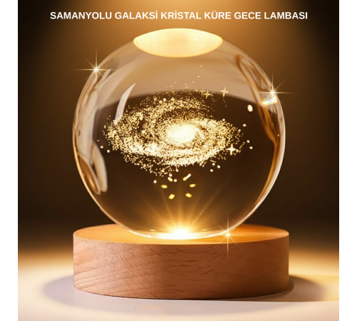 USB Bağlantılı Samanyolu Galaksi Küre Ahşap Standlı 3D Işıklı Dekor Lambası