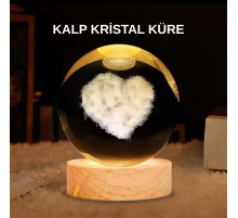 LED Işıklı Kalp Desenli Cam Küre Büyük Boy Ahşap Tabanlı