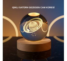 3D Satürn Gravürlü Kristal Küre Dekoratif LED Işıklı Gece Lambası