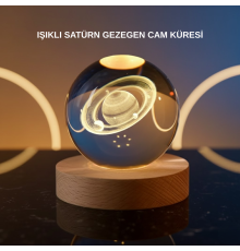 3D Satürn Gravürlü Kristal Küre Dekoratif LED Işıklı Gece Lambası