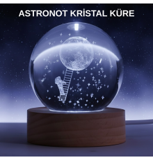 Lazer İşlemeli 3D Astronot Kristal Küre LED Işıklı Uzay Temalı Gece Lambası