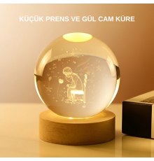 USB’li Küçük Prens Işıklı Cam Küre Ahşap Altlıklı Dekoratif Lamba