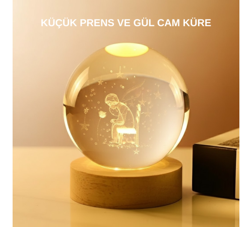 USB’li Küçük Prens Işıklı Cam Küre Ahşap Altlıklı Dekoratif Lamba