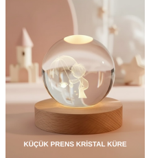 Küçük Prens Figürlü 3D Kristal Top Sıcak Işıklı USB Ahşap Tabanlı Dekor Lamba