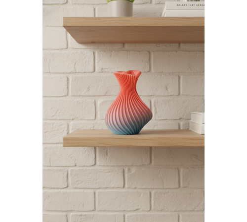 3D Dalga Desenli Kalp Formlu Dekoratif Vazo Pembe 15 cm