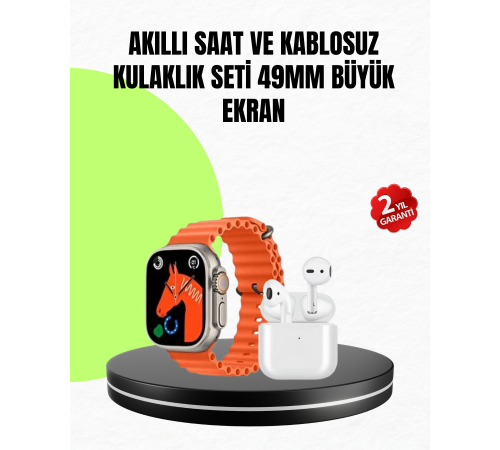 Watch 9 Max Akıllı Saat Seti 2 Kordonlu Kablosuz Kulaklık Hediyeli