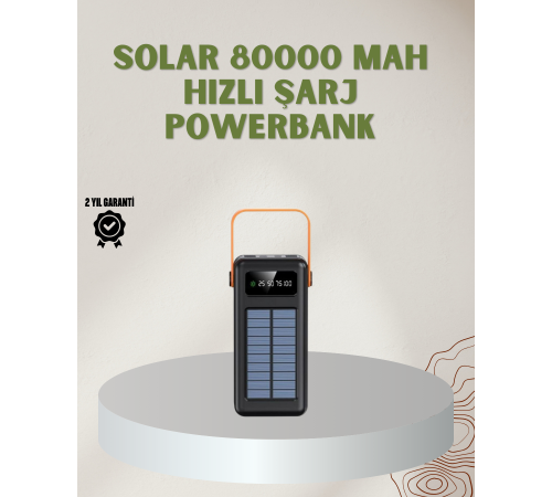 Powerbank Solar Fenerli Çoklu Kablolu Taşınabilir Şarj Aleti
