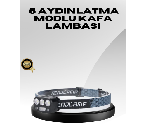 USB Şarjlı LED Kafa Lambası 300 Lümen Güç Göstergeli