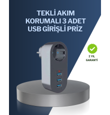 Çocuk Korumalı Termal Priz – 3'lü USB Şarj ve Akım Koruması