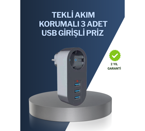 Çocuk Korumalı Termal Priz – 3'lü USB Şarj ve Akım Koruması