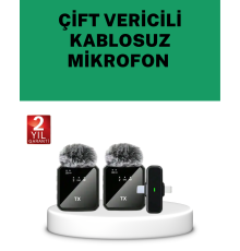 Canlı Yayın ve Video Çekimleri İçin Çiftli Kablosuz Yaka Mikrofon