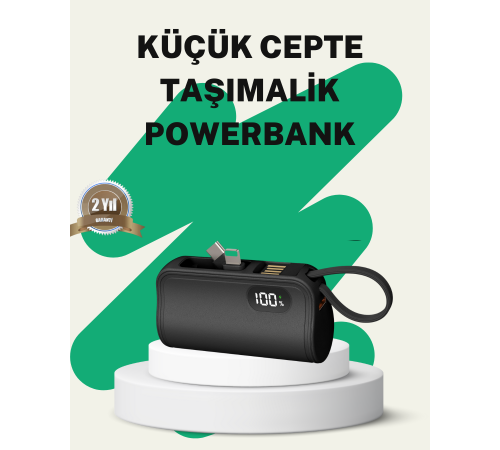 2000mAh Mini Powerbank Dahili Konektörlü PD 20W