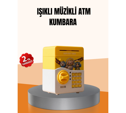 ATM Tasarımlı Sarı Işıklı Sesli Elektronik Kumbara